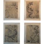 A set of four quality Chinese ink paintings on silk in the style of Shitao (Zhu Rouji) (1642-1707).