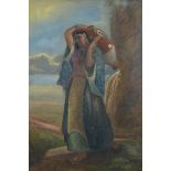 A 19th century framed oil on canvas of a European lady carrying a pot. Signed Eliza Bridell Fox (182