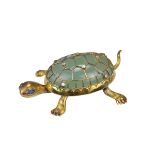A quality 14K gold, diamond, jade and sapphire turtle brooch