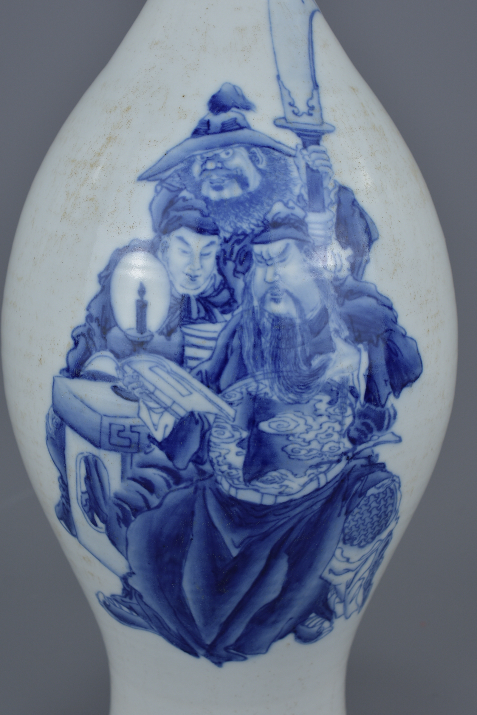 Chinese Early 20th century Republic Period Blue and White porcelain Bottle Vase, seal mark to base. - Image 2 of 8