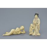 A 19/20th century Chinese carved ivory doctor's lady (af) together with a Japanese early 20th centur