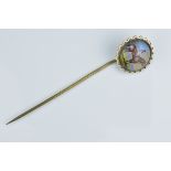 An English late 19th century men's stickpin with Jockey on horse. Unmarked. Length 7.5mm