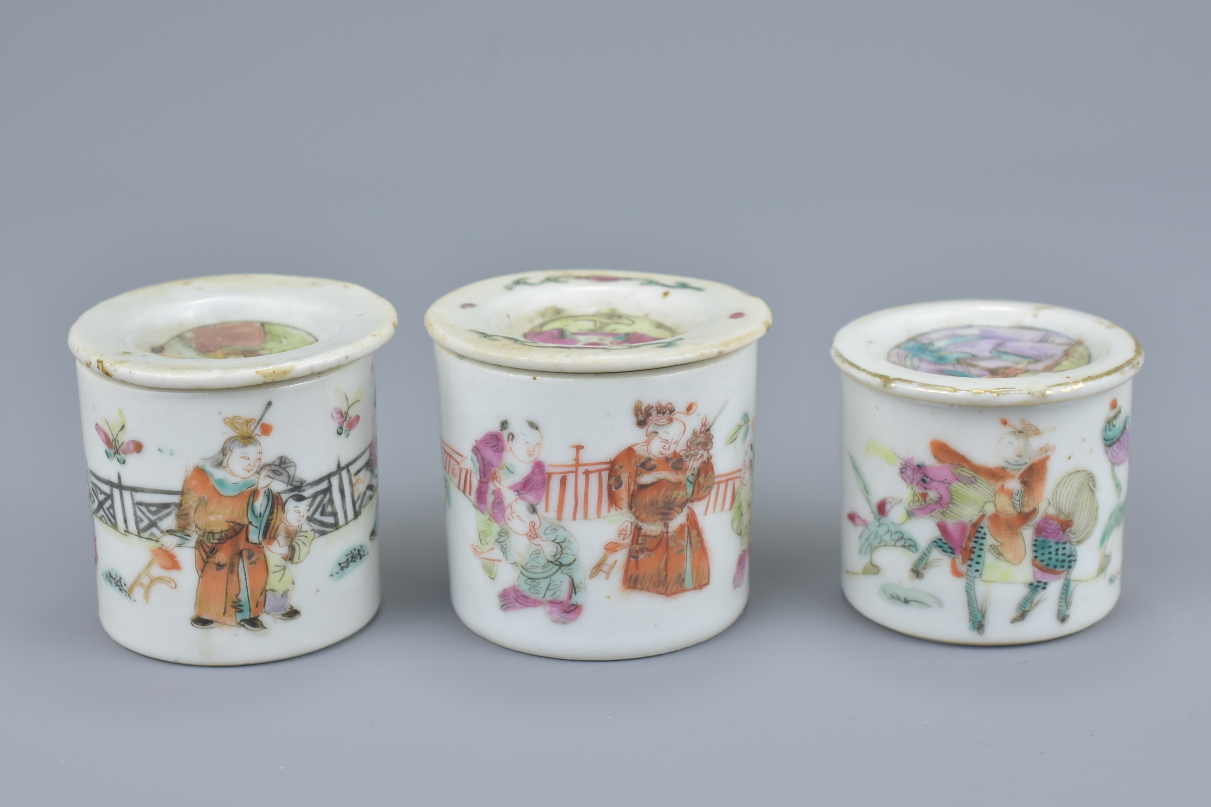 A group of nine Chinese 19th Century Famille Rose porcelain pots and covers - Image 2 of 7