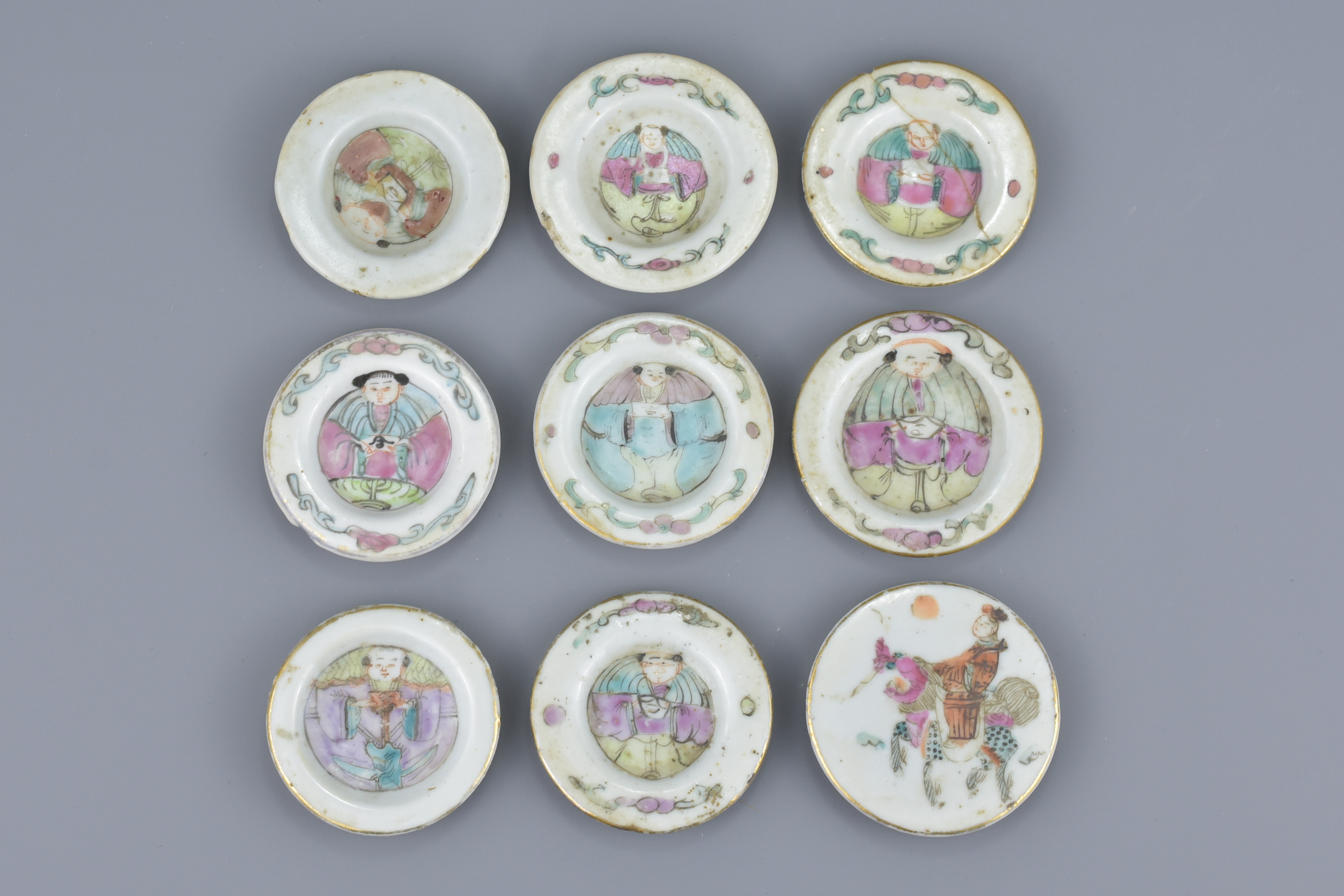 A group of nine Chinese 19th Century Famille Rose porcelain pots and covers - Image 6 of 7