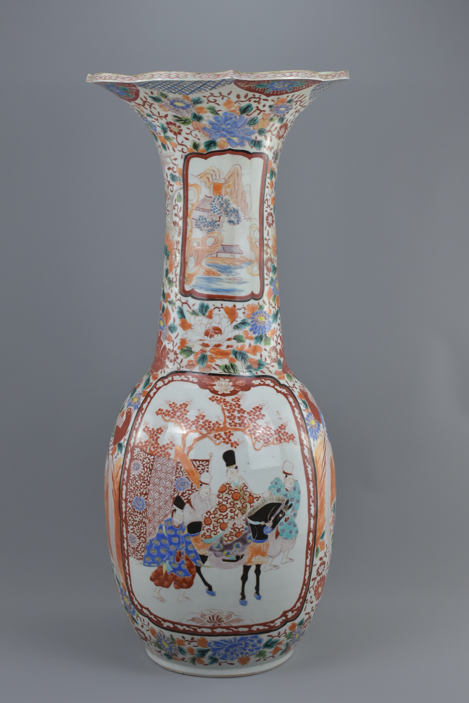 A very large 19th century Japanese Imari fluted porcelain vase decorated panels of birds and figure. - Image 3 of 6