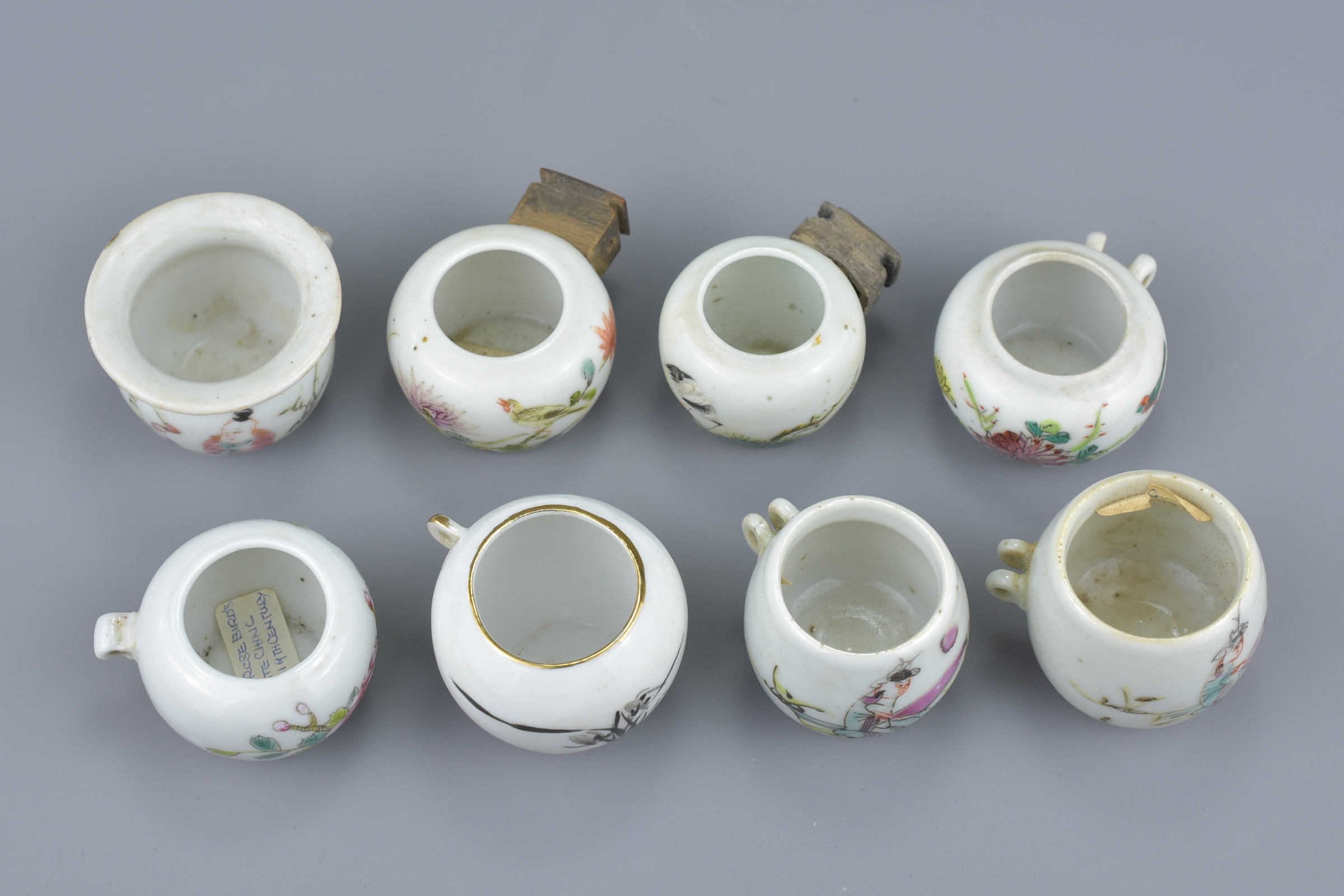 A group of eight Chinese 19/20th Century porcelain bird feeders - Image 3 of 3