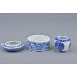 Three Chinese 19th Century blue and white porcelain bird feeders