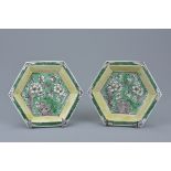 A pair of Chinese 18th century Kangxi period (1662-1722) Famille Verte biscuit porcelain hexagonal d