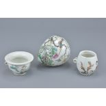 Three Chinese 19/20th Century porcelain bird feeders