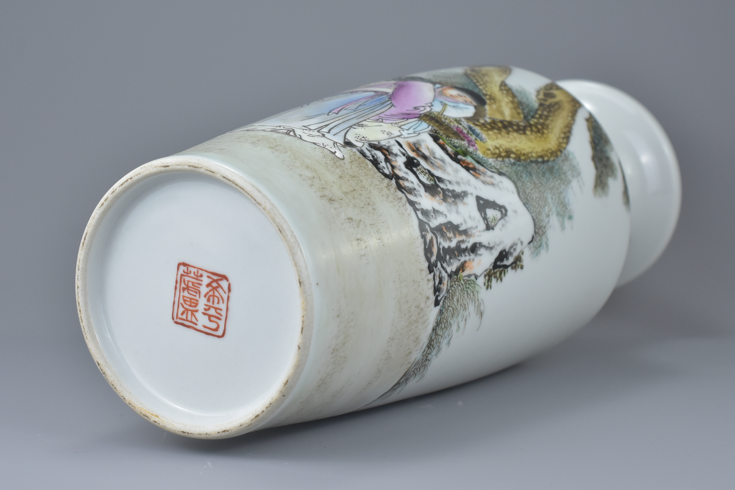 A Chinese Republic period porcelain vase decorated with figures, four character seal mark to base. 3 - Image 6 of 7