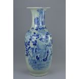 A large Chinese 19th century celadon ground blue glazed porcelain vase decorated with figures or dee