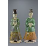 Pair of Ming Dynasty Green and Amber Glazed Figures of a Man and a Lady. 66cms high (2)