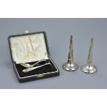 An English vintage sterling silver Baby Christening set with feeding spoon and pusher hallmarked and