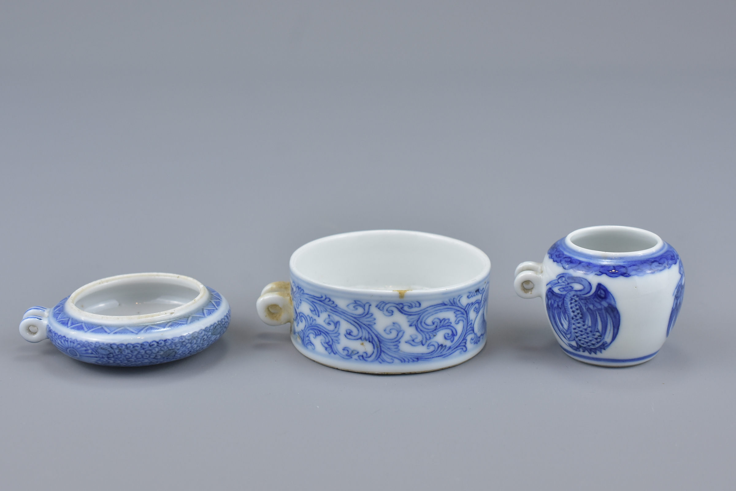 Three Chinese 19th Century blue and white porcelain bird feeders - Image 2 of 17