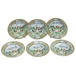 A group of Six Chinese Canton Famille Verte Dishes, 19th Century
