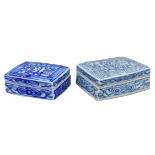 Two Chinese Blue & White Inscribed Porcelain Boxes – 19th / Early 20th Century