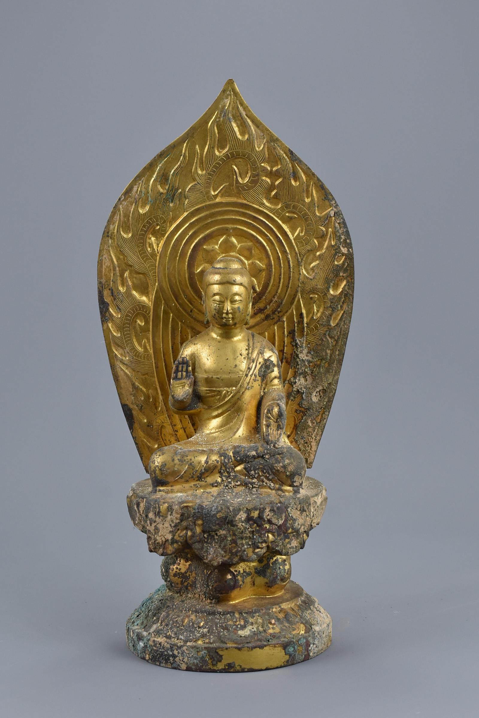 A Chinese Gilt Bronze Figure of Buddha - Image 2 of 7