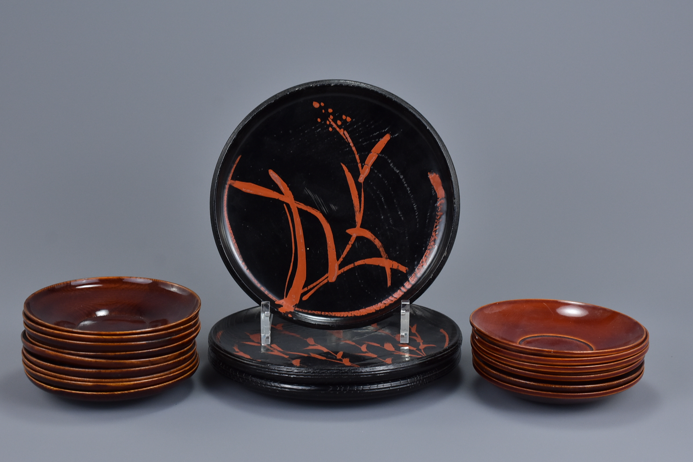 18 Japanese Lacquered Wood Dishes (3 Sets) - Image 3 of 3