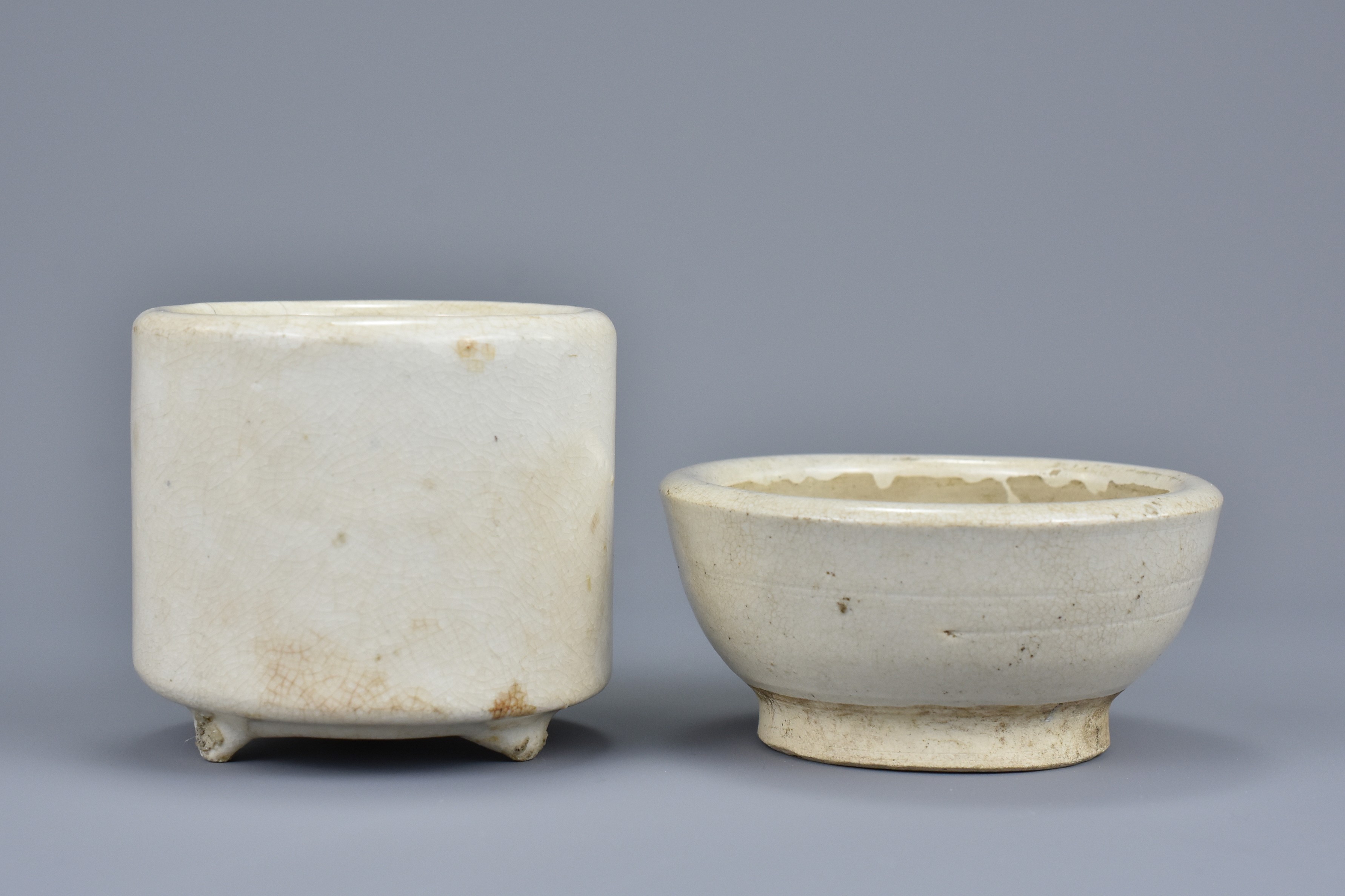 Chinese 17th / 18th Century Cream-Glazed Bowl & Jar - Image 2 of 7