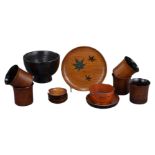 A Group of Various Japanese Lacquered Wood Vessels & Bamboo Wine Cups