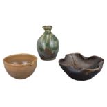 A Japanese Stoneware Bottle & Two Bowls, 18th / 19th Century & Later