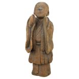 An Unusual Japanese Wooden Figure of a Priest. Edo Period, 18th Century