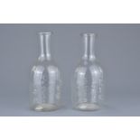 A Pair of Japanese 19th Inscribed Glass Sake / Wine Bottles