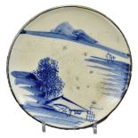 A Rare Japanese Blue & White Seto Stoneware Dish - Meiji Period