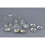 A group of seven English Sterling silver items and other salts and dishes