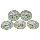 A group of five Chinese Canton Famille Verte Plates Republic Period