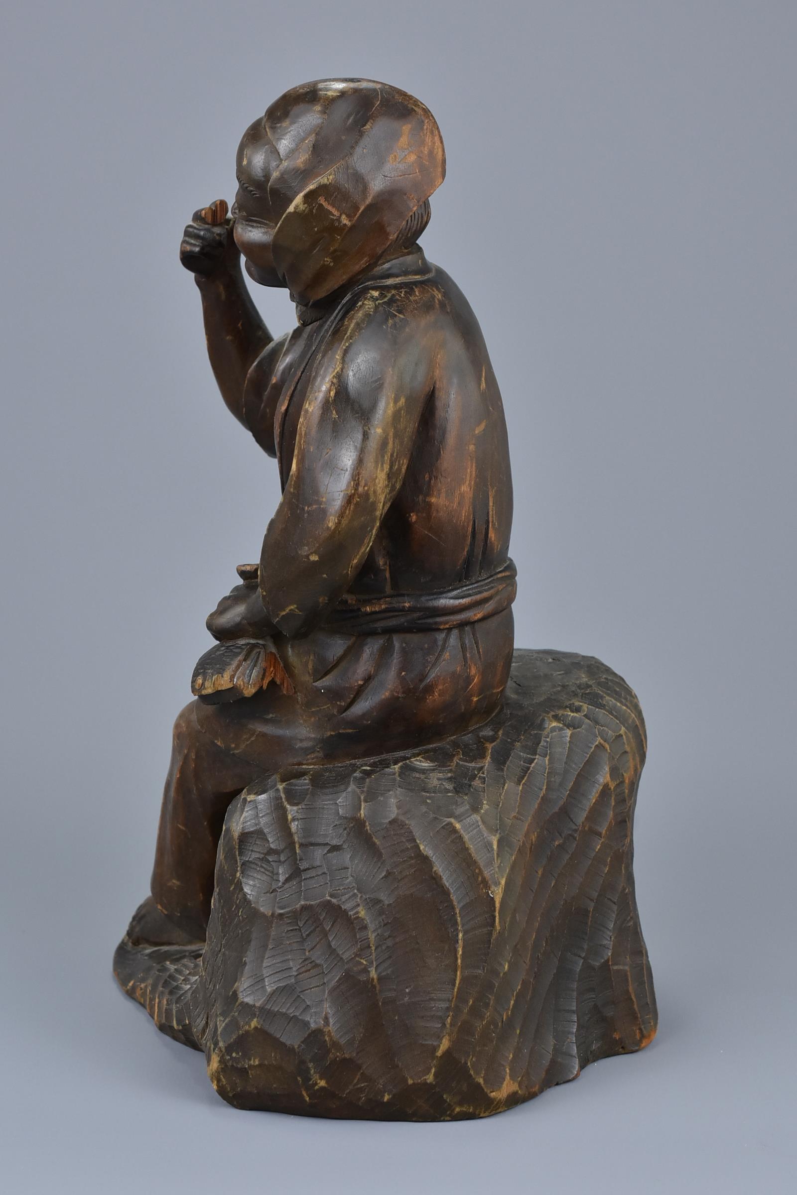 A Japanese Carved Wooden Figure, 19th Century - Image 3 of 7