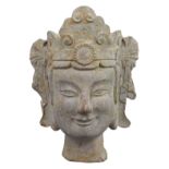 A Chinese Carved Limestone Head of Guanyin