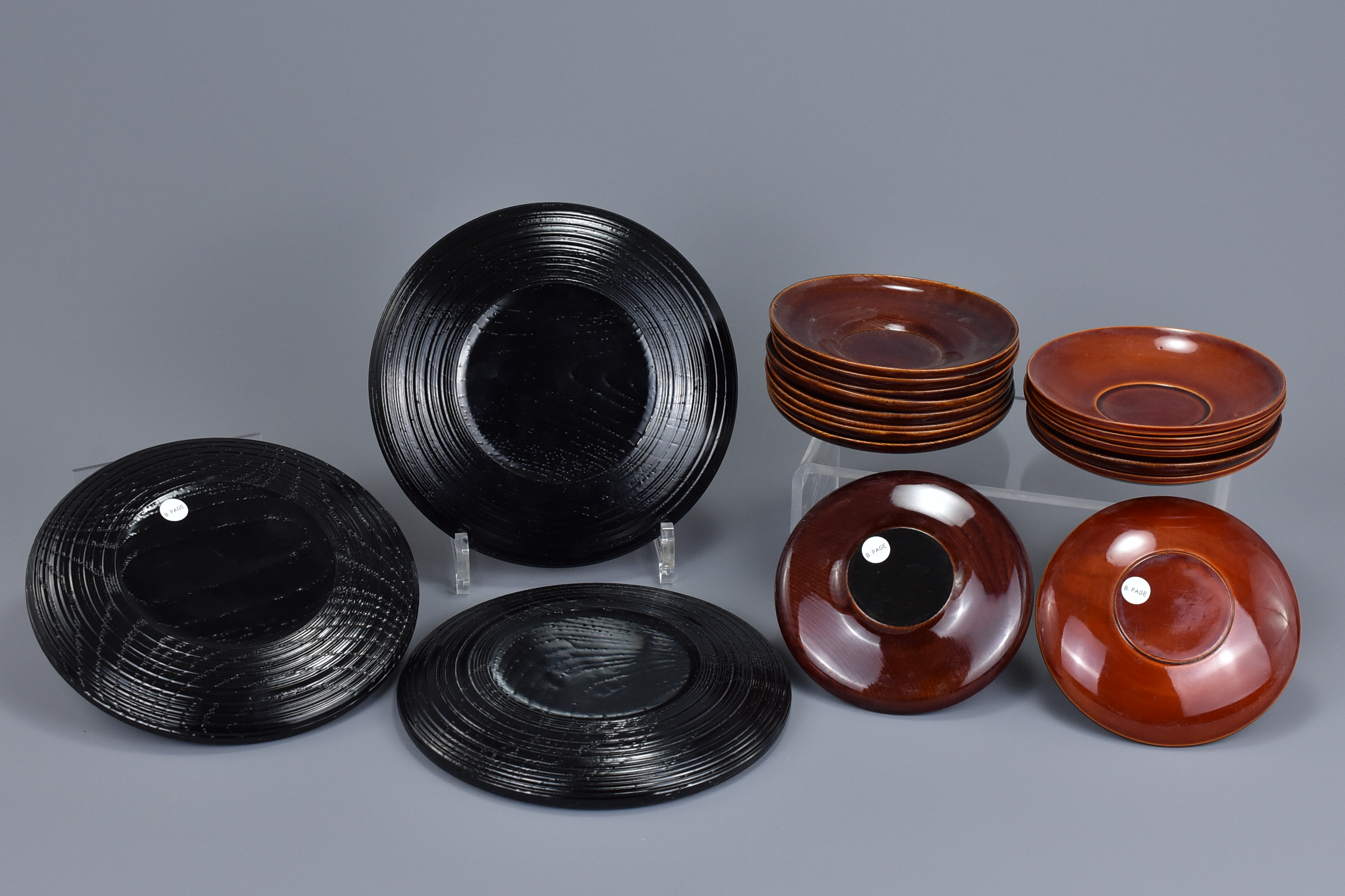 18 Japanese Lacquered Wood Dishes (3 Sets) - Image 2 of 3