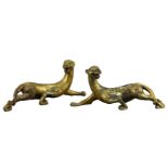 A Pair of Chinese Gilt Bronze figures of Mythical Beasts