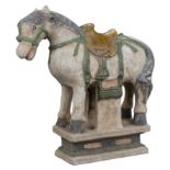 A Large Chinese Glazed & Painted Pottery Ming Horse