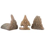 Three Thai 15th Century Buddhist Pottery Roof Tiles Ends