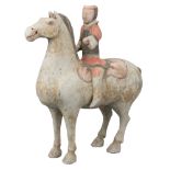 A Chinese Han Dynasty Painted Pottery Horse & Rider with Oxford TL Test