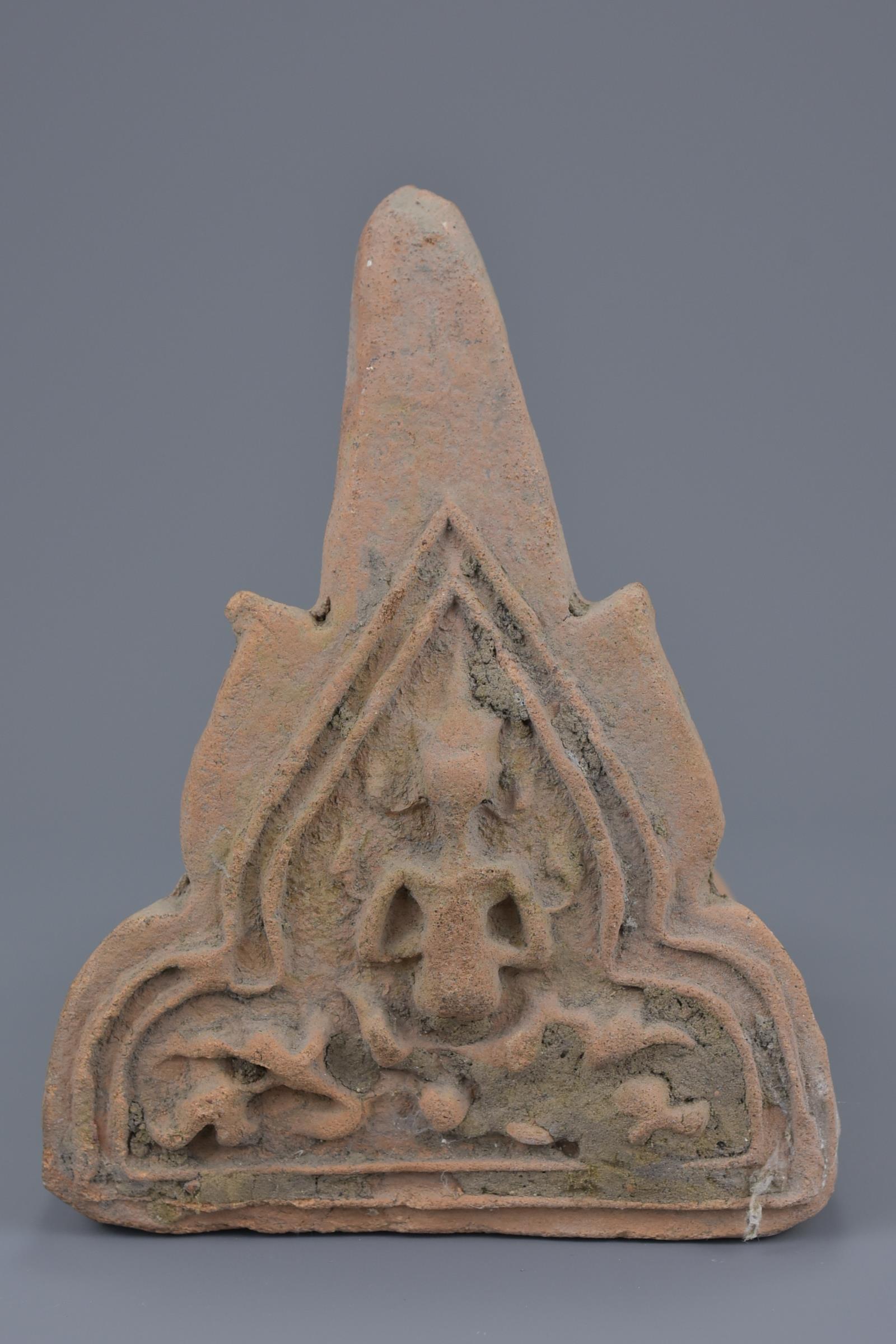 Three Thai 15th Century Buddhist Pottery Roof Tiles Ends - Image 4 of 7