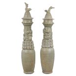 A Pair of Tall Chinese Song Dynasty Qingbai Porcelain Dragon Vases