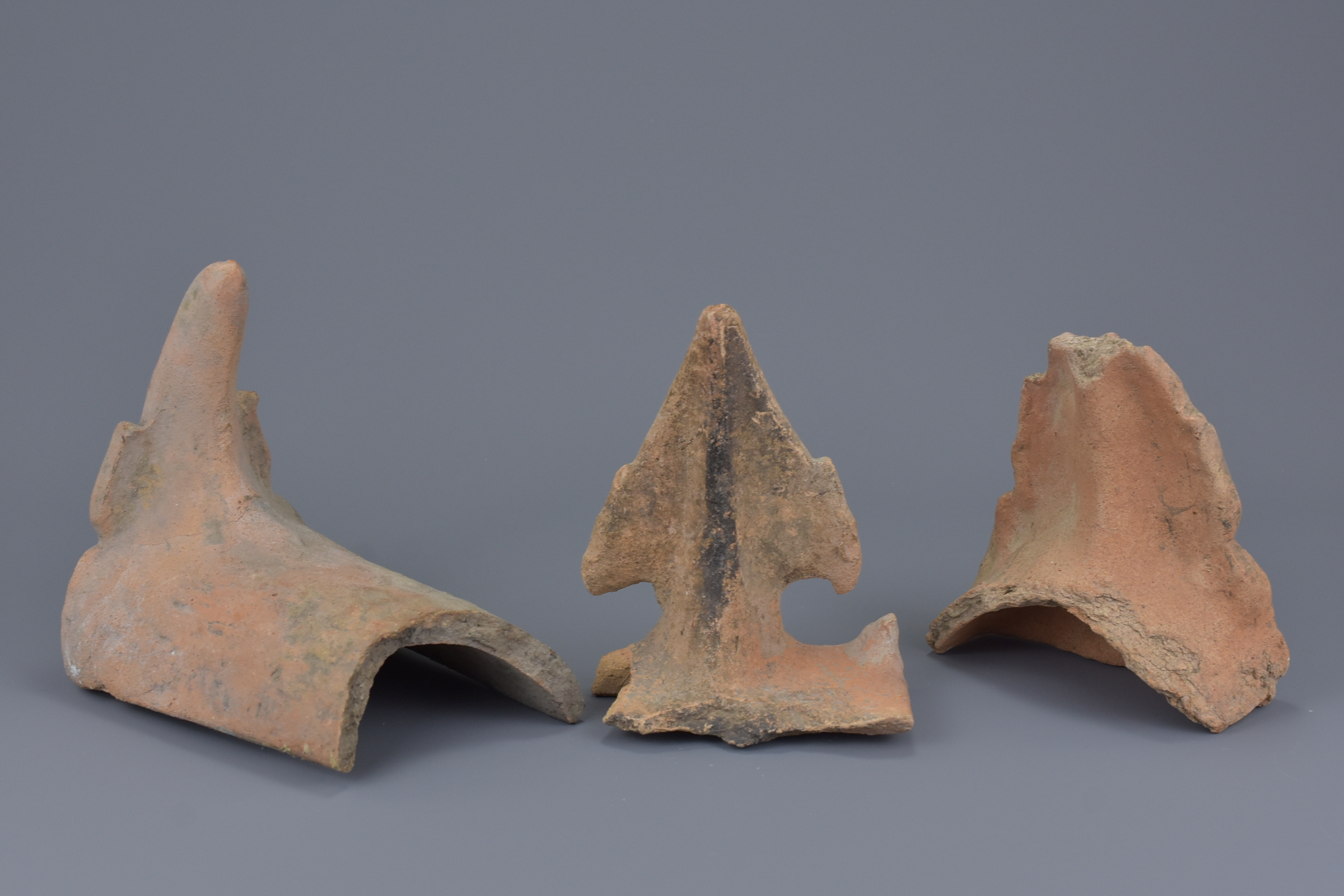 Three Thai 15th Century Buddhist Pottery Roof Tiles Ends - Image 3 of 7