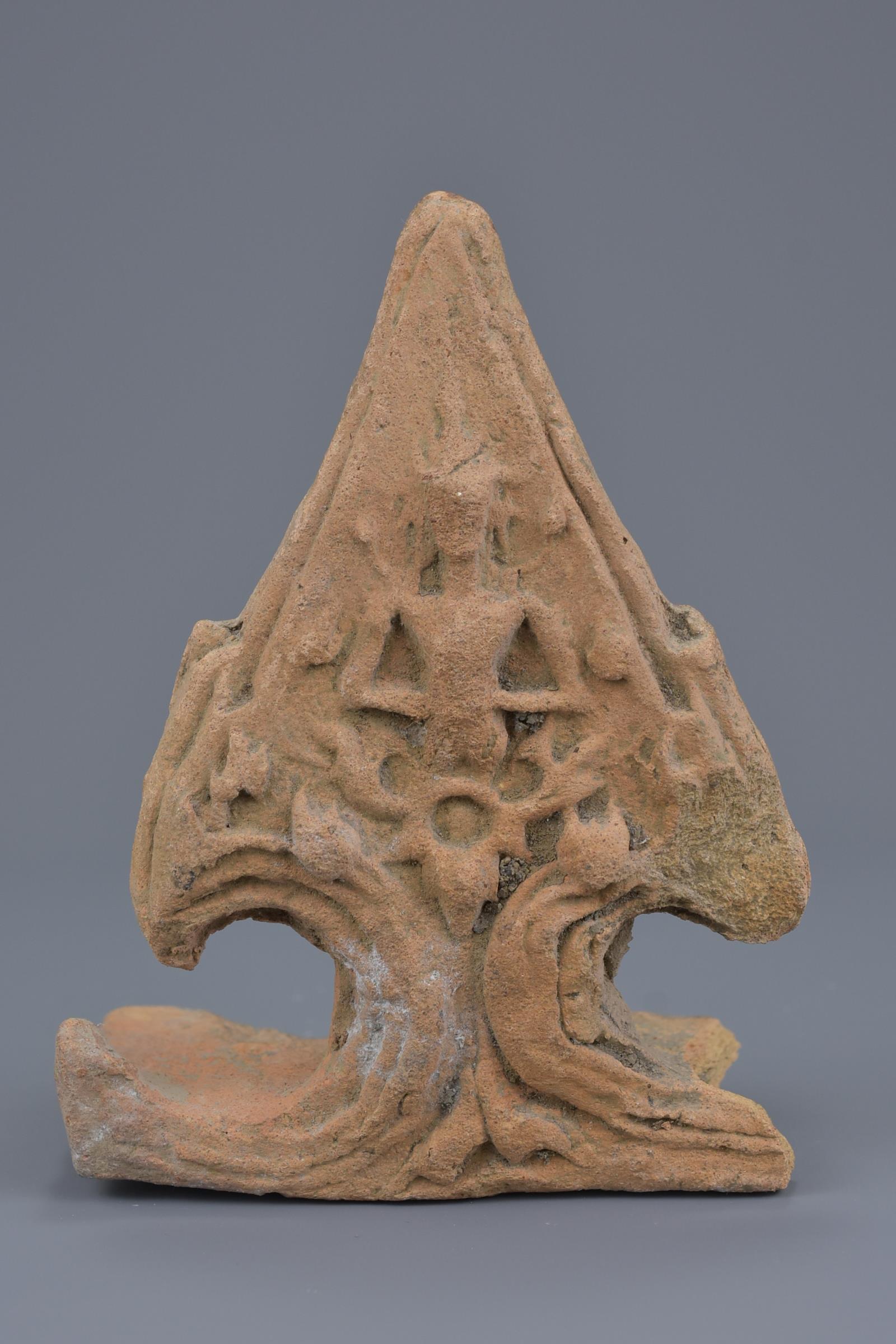 Three Thai 15th Century Buddhist Pottery Roof Tiles Ends - Image 5 of 7