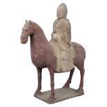 A Chinese Northern Qi Dynasty Painted Pottery Horse & Rider