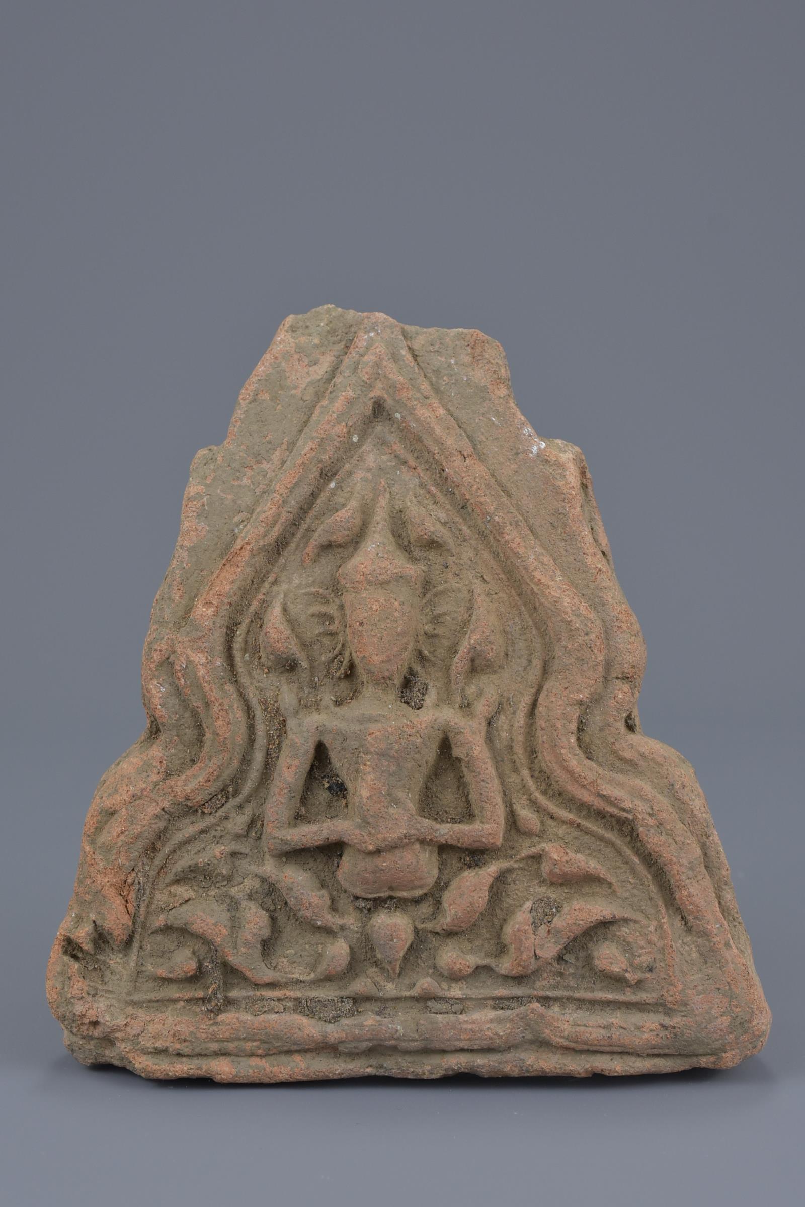 Three Thai 15th Century Buddhist Pottery Roof Tiles Ends - Image 6 of 7