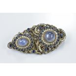Seed pearl and blue sapphire brooch