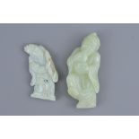 Two Chinese pale celadon jade carvings of Shoulao