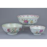 Three Chinese 18th C. Famille rose porcelain bowls
