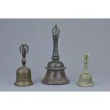 Two Tibetan bronze bells with vajra styled handles