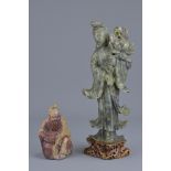 Two Chinese early 20th C. soapstone carvings of Guanyin and Li Bai
