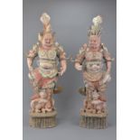 A large pair of Chinese Tang Dynasty (untested) painted pottery Lokapala figures