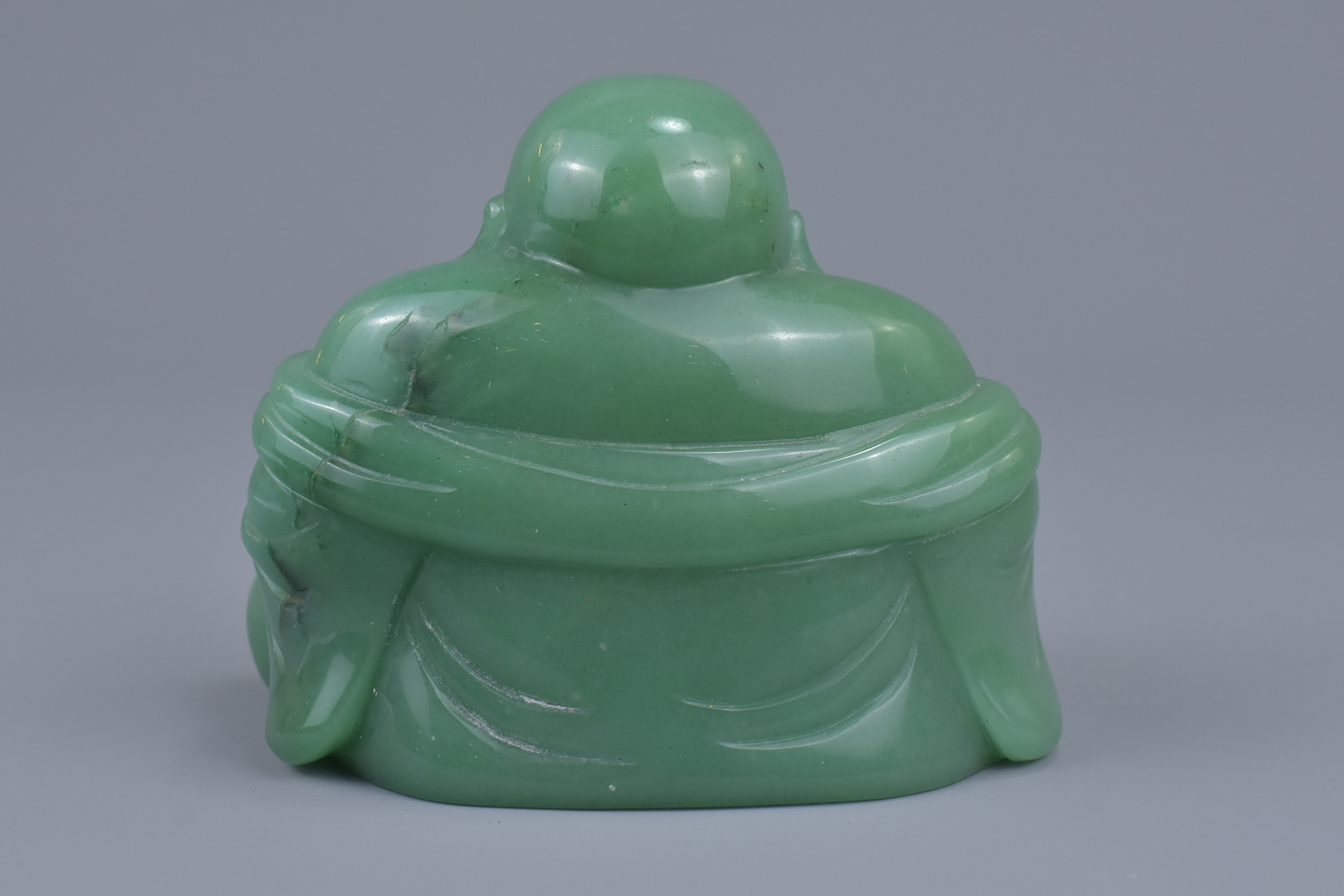 A Chinese carved green jade figure of a laughing B - Image 3 of 5